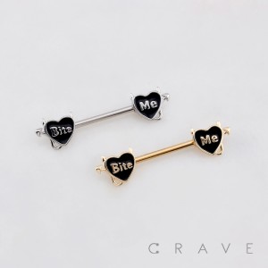 HEART SHAPE BITE ME ENGRAVE NAUGHTY 316L SURGICAL STEEL NIPPLE RING SHIELD